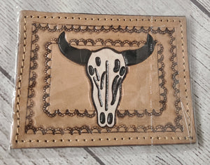 leather and cowhide card holder- steerhead