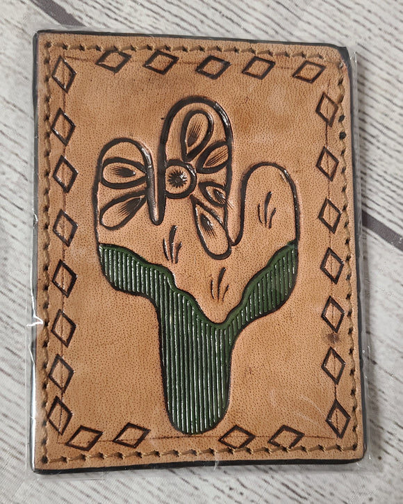 leather and hair on hide card holder- cactus