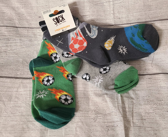 lets kick it 3 pack youth Crew Socks