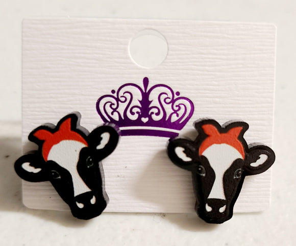black and white cow earring