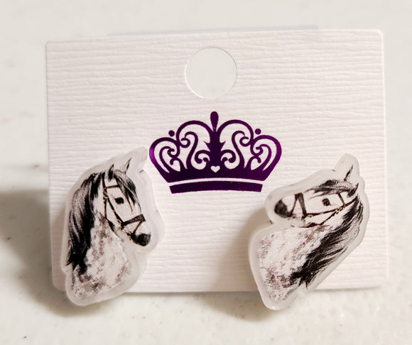 white horse head earring