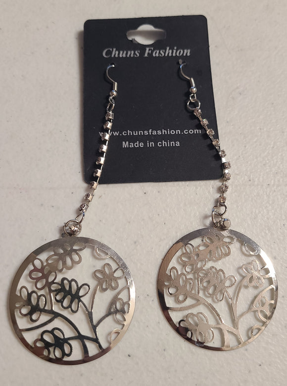 silver floral earring with rhinestones