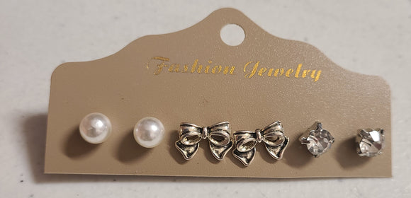3 pack stud earring- bow