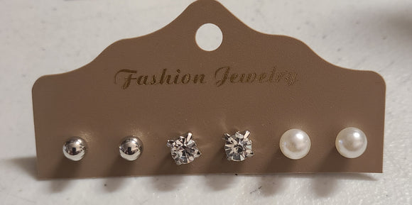 3 pack stud earring- pearl