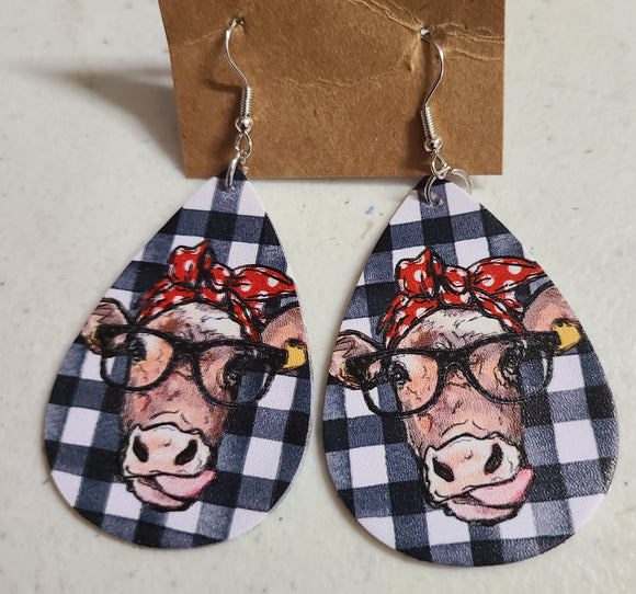 cow with gingham background earring
