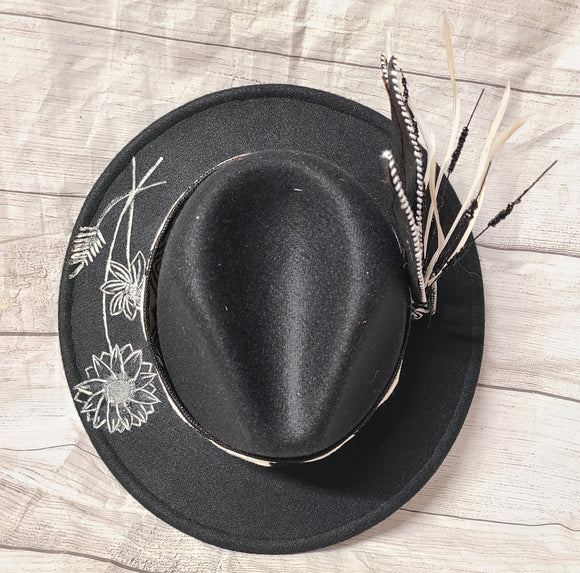 custom one of a kind- hand burned black hat