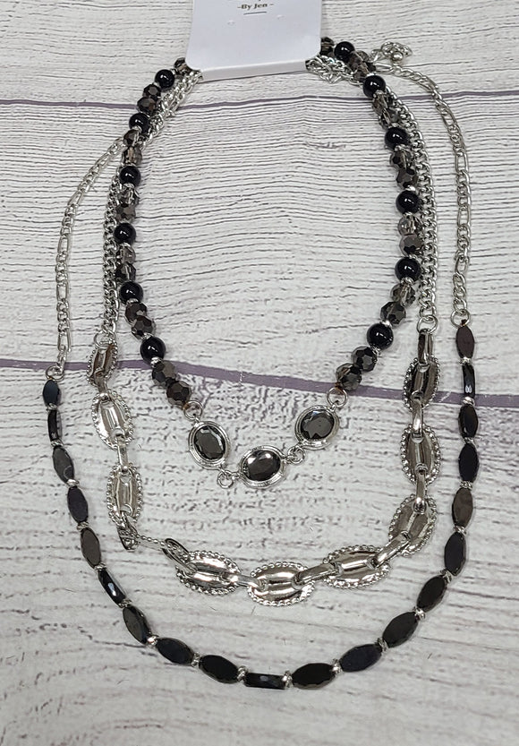 black and silver 3 strand necklace