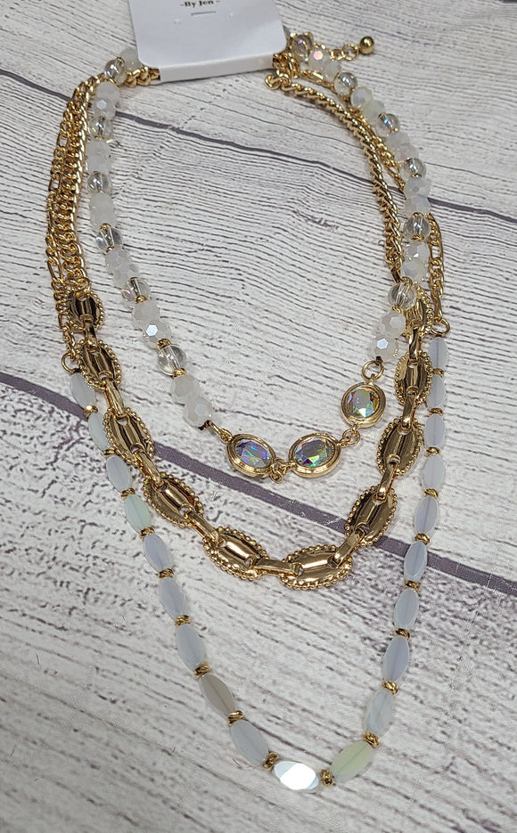 white and silver pearl hue 3 strand necklace