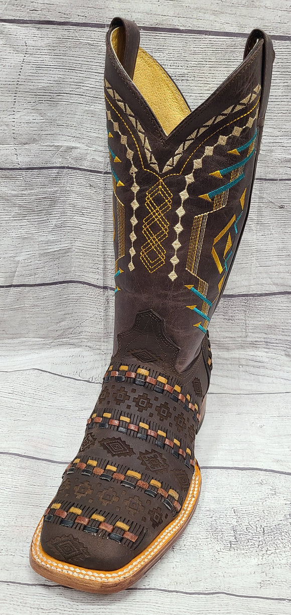 wildflower handmade dual laced aztec cowboy boot- Estilo 1814