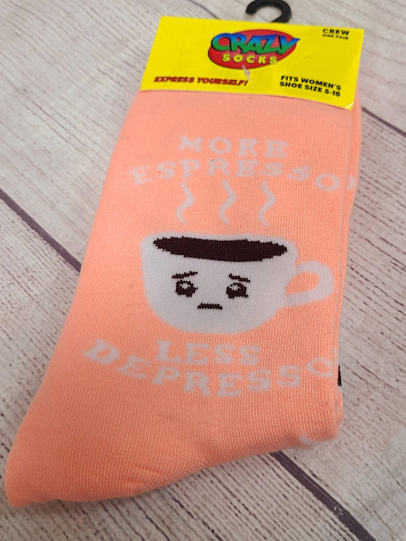 crazy socks- more espresso less depresso