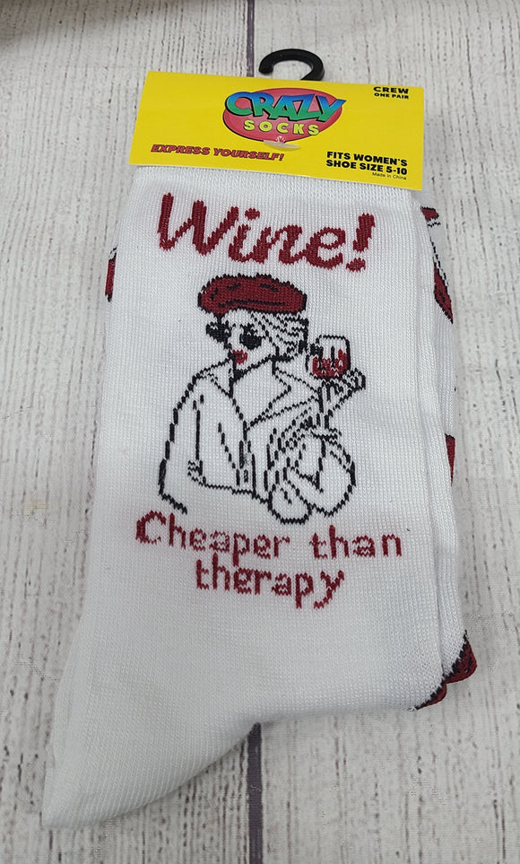 crazy socks- wine! cheaper then therapy!