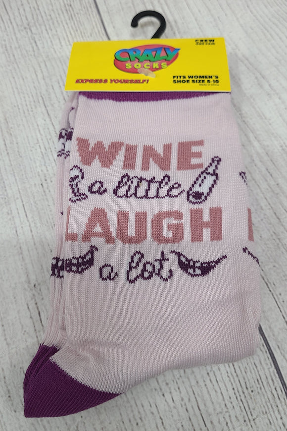 crazy socks- wine a little laugh a lot
