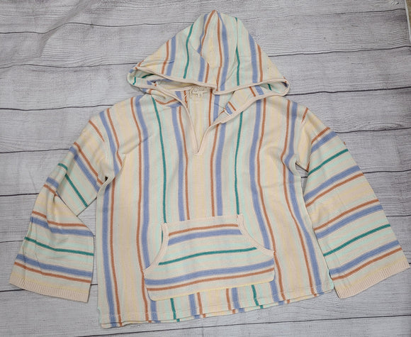 vertical stripe bell sleeve hoodie sweater