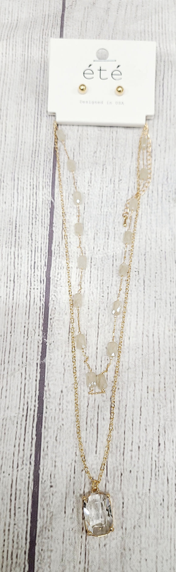 square glitter gem 2 layer necklace
