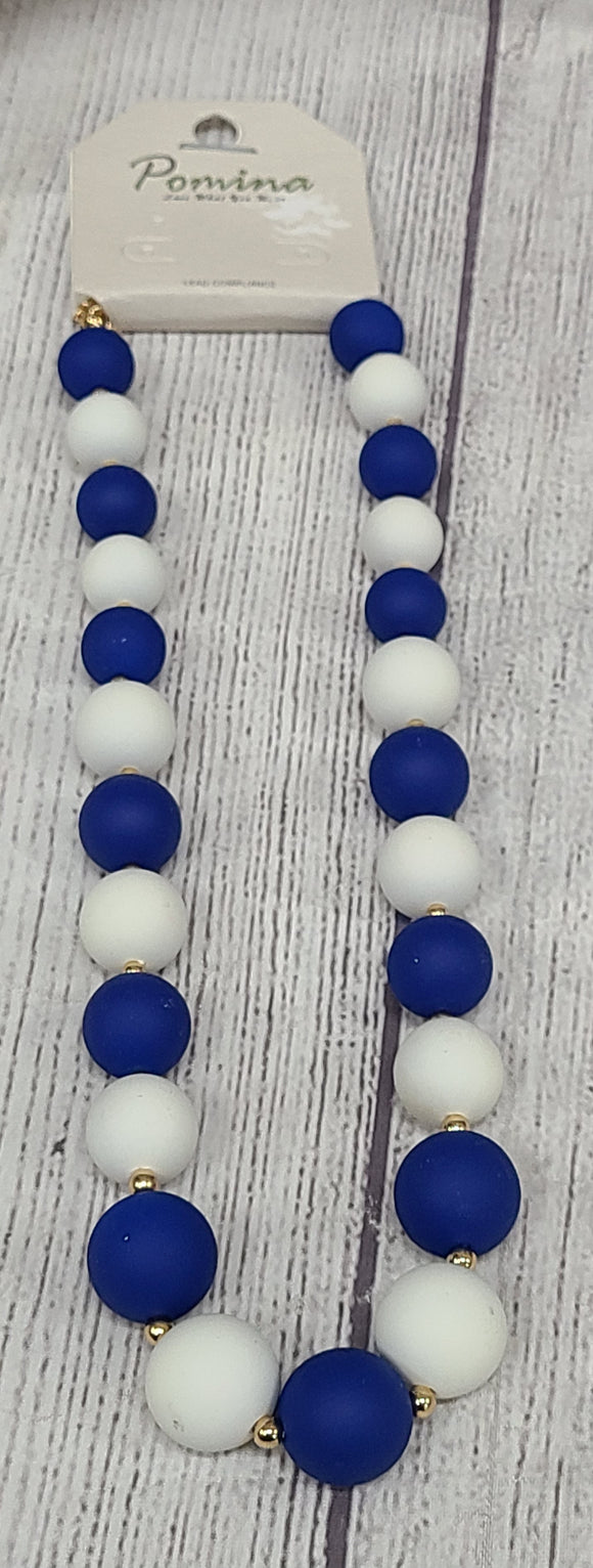 game day- large blue and white necklace