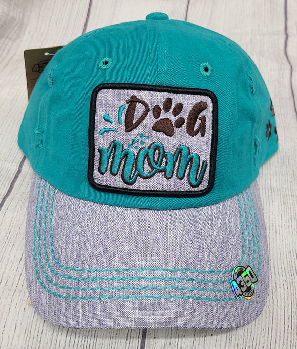 silver and teal dog mom ballcap