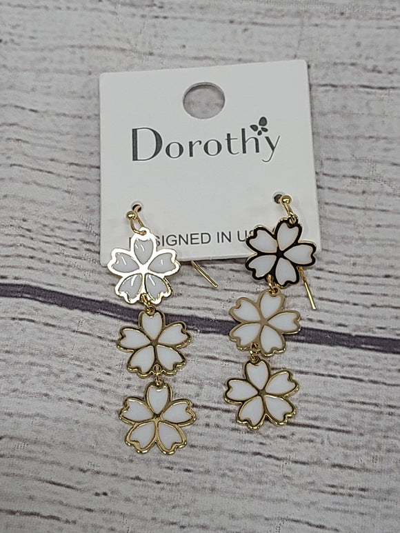 white dainty floral dangle earrings