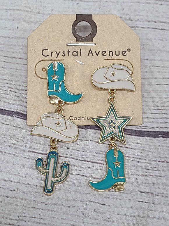 rodeo night teal cowgirl earrings