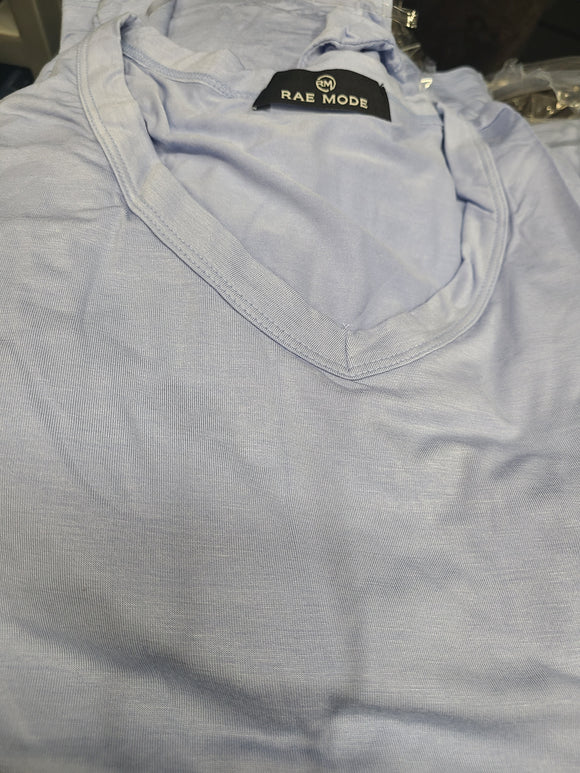 basic short sleeve v neck tee shirt- perri blue