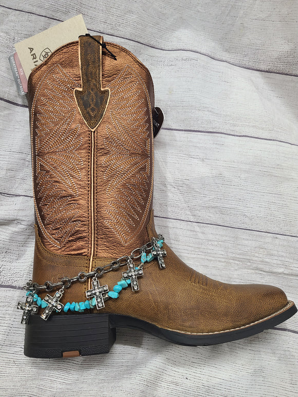 turquoise colored stone and cross boot bracelet