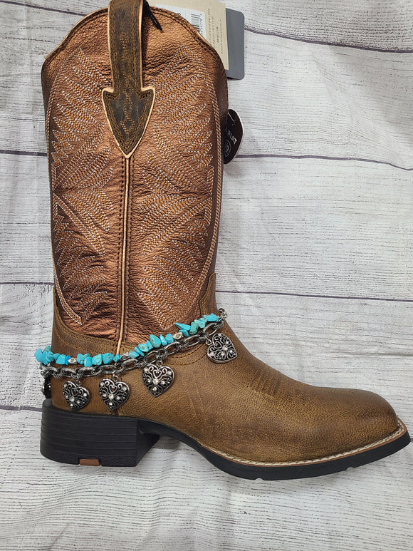 turquoise colored stone and hearts boot bracelet