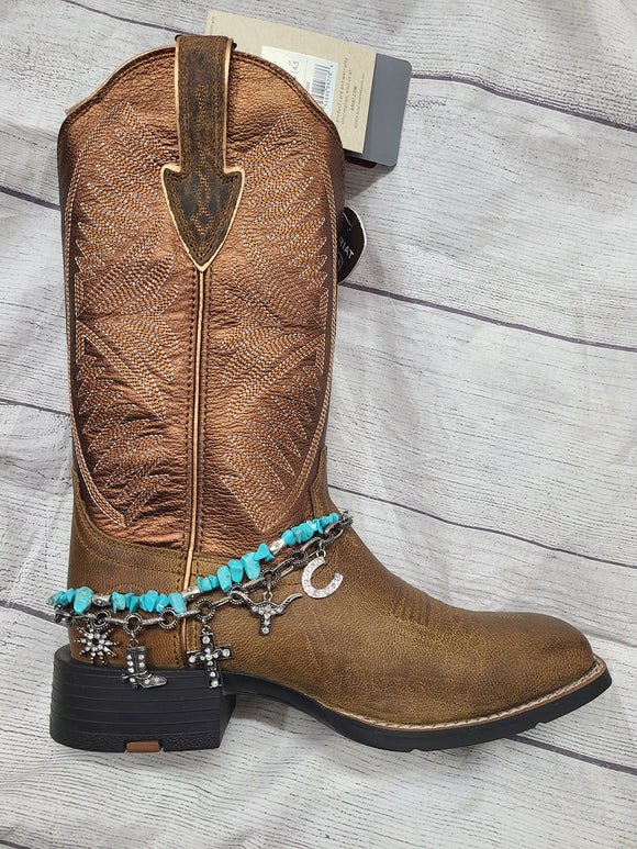 turquoise colored stone and western charm boot bracelet
