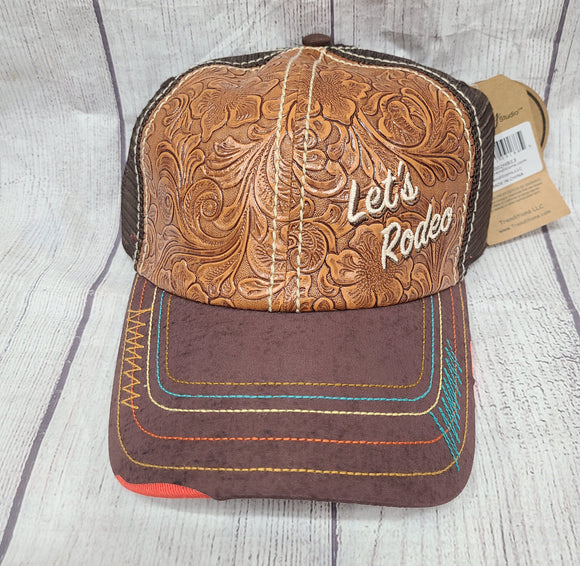 let's rodeo embossed leather material hat