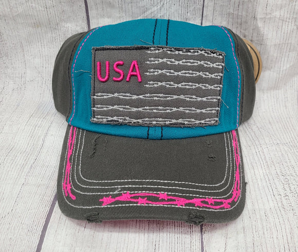 usa pink/grey/teal hat