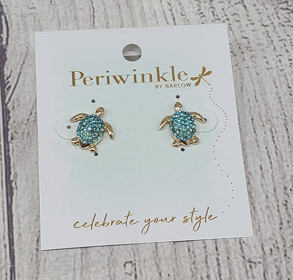 blue rhinestone and gold turtle earring
