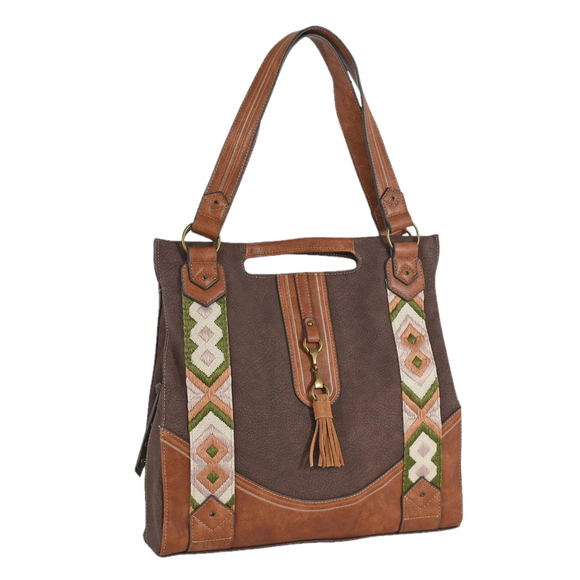 Catchfly Ladies Western Textured Brown Tote Bag 22030628
