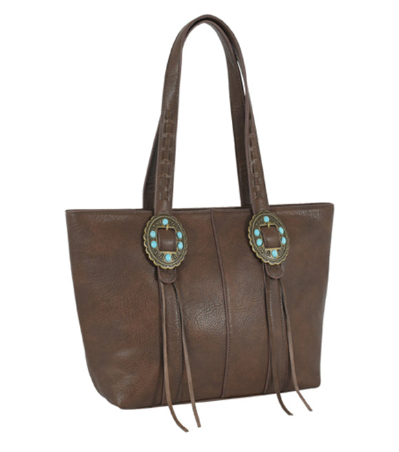 Justin Ladies Dark Brown Leather with Turqoise Conchos Conceal Carry Tote Bag, 22108854