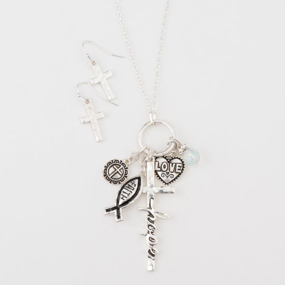Julia Hope Cross Charm Pendant Necklace & Earring Set