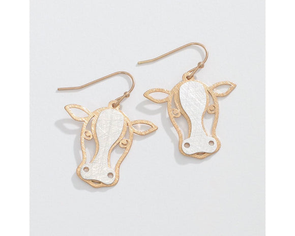 brushed 2 tone cow earring