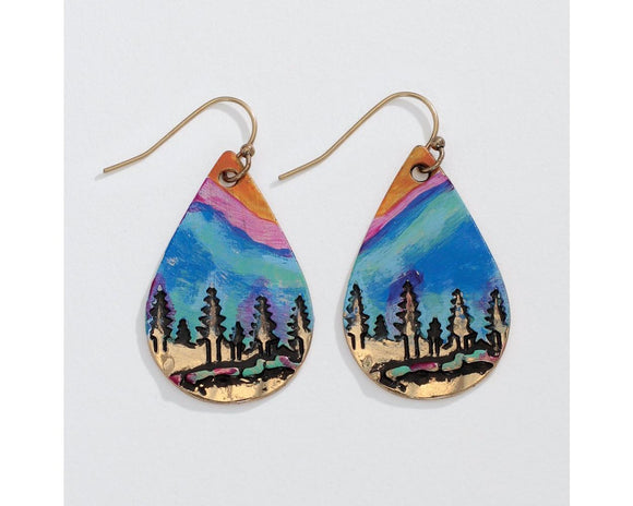 sunset and pine trees drop earring