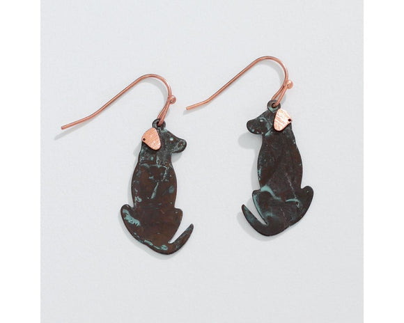 patina puppy with copper ear earring