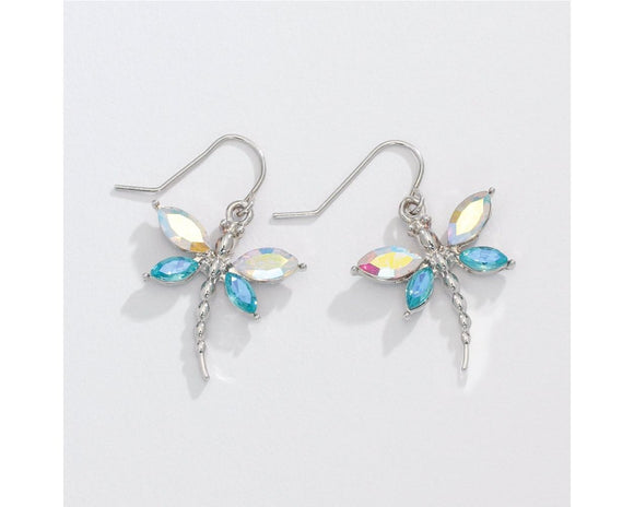 clear ab and aqua dragonfly earring