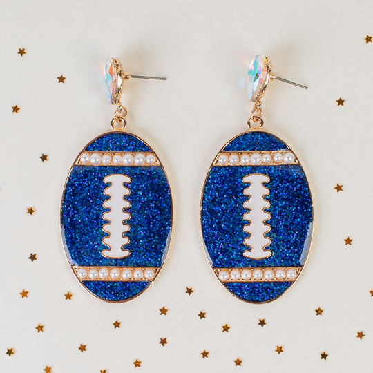 blue football earrings- game day