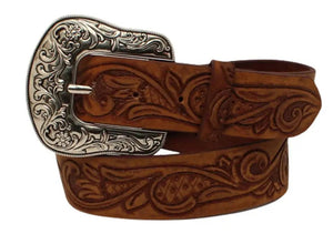 A1534202 Ariat Women's 1 1/2" Floral Embossed Brown Belt