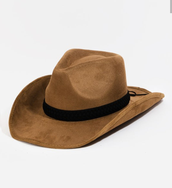 faux leather cowboy hat- brown with black hatband
