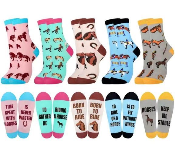 horse socks with words on soles