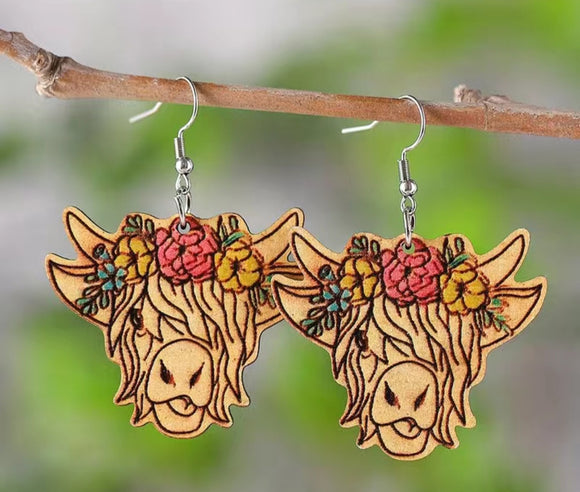 floral wooden Scottish highlander earring
