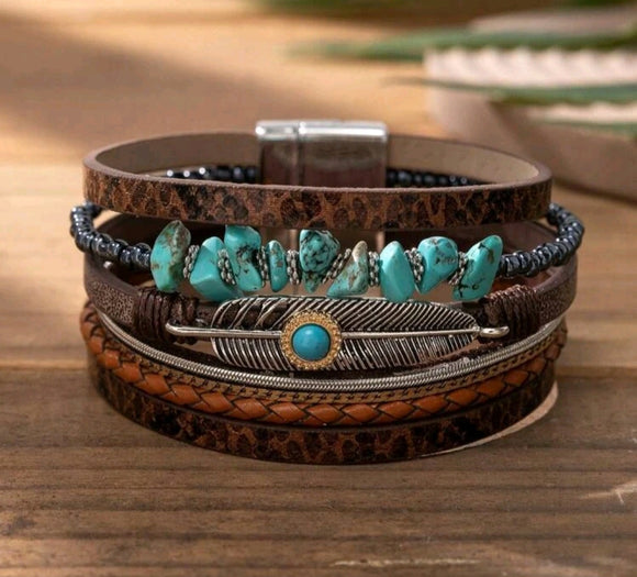 turquoise and feather magnetic bracelet