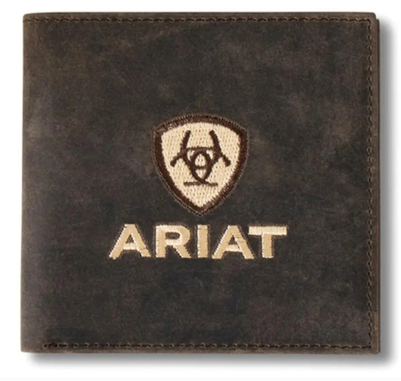 Ariat Western Mens Wallet Bifold Leather Embroidered Logo Brown A3556602