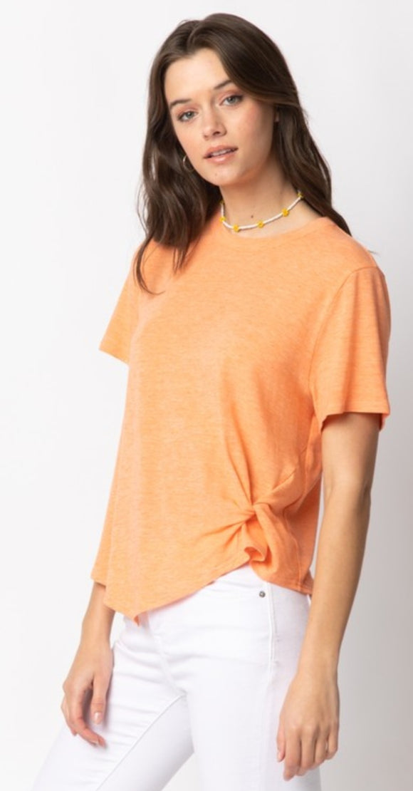 short sleeve twisted hem knit top-coral