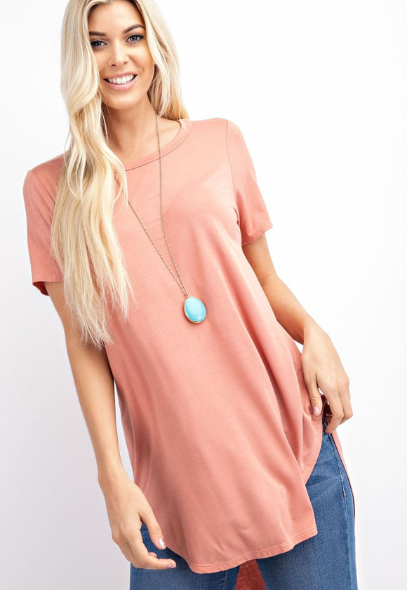 basic high low knit top- apricot