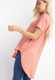 basic high low knit top- apricot