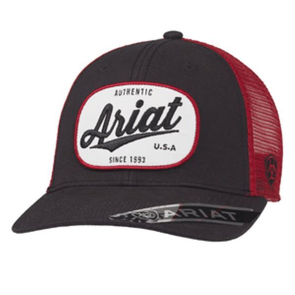 Ariat Black Mens Cap with Red Back and Red Trimmed Ariat Logo A300013204