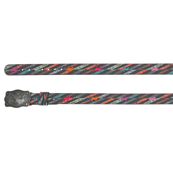 Girls' Multicolor Canvas Steer Embroidered Belt