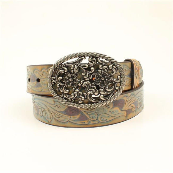 Ariat A1526497-M 1.50 in. Floral Scroll Oval Buckle & Belt