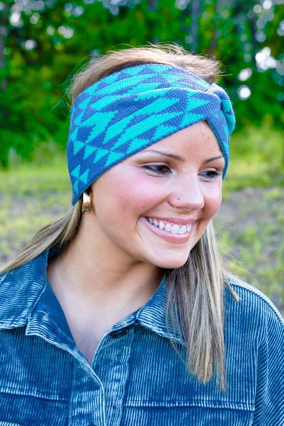 blue aztec winter headband